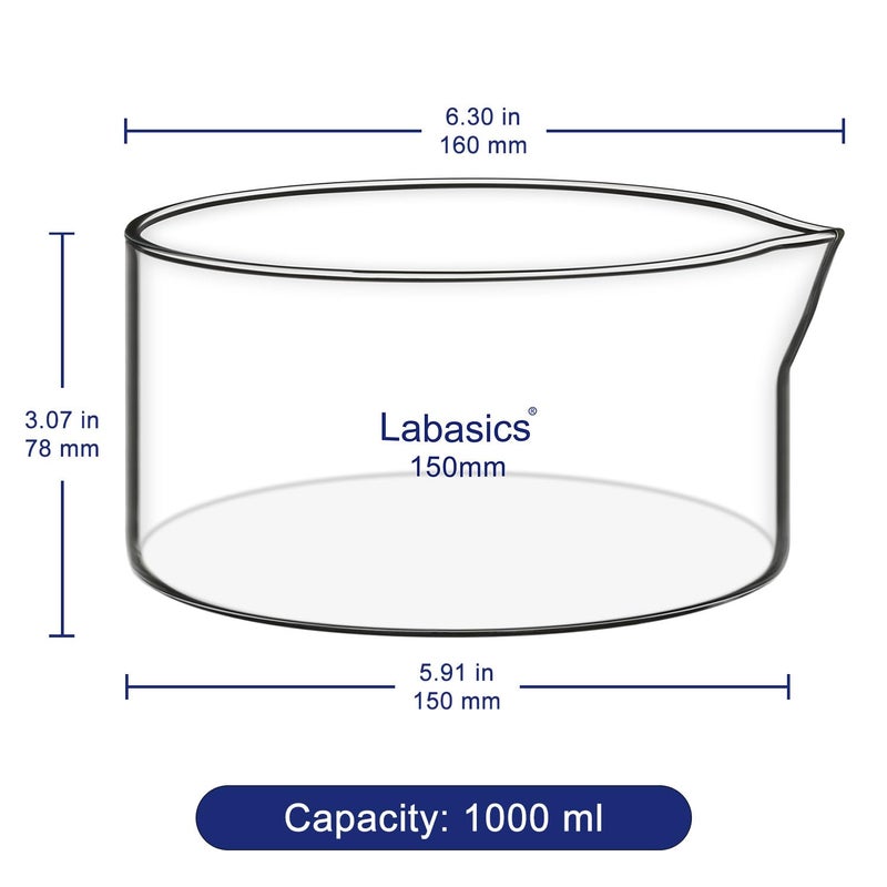 Labasics Crystallizing Dish with Spout and Heavy-Duty Rim, Thick-Walled Design High Borosilicate Glass Reusable Crystallizing Dishes for Crystallization and Evaporation, 1000 ml Capacity OD 150 mm - Image 4